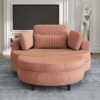 Corduroy Sofa With Two Throw Pillows, A Waist Pillow And An Extra Tray Is Comfortable For A Small Apartment Bedroom - Orange - Image 3