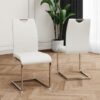 Modern Dining Chairs With Faux Leather Padded Seat And Chrome Metal Legs For Kitchen, Living, Bedroom, Dining Room - White / Silver - Image 5