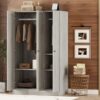3 Door Shutter Wardrobe With Shelves - Gray - Image 17