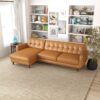 Allison - Left Facing Leather Sectional Sofa - Tan - Image 9