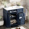 Bathroom Vanity With Resin Sink Combo, Frame Bathroom Storage Cabinet, Freestanding Vanity Set With 3 Drawers & Adjustable Shelf - Blue - Image 20