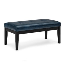 Lacey - Tufted Ottoman Bench - Distressed Dark Blue