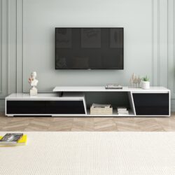 Modern, Minimalist Rectangle Extendable TV Stand, TV Cabinet With 2 Drawers And 1 Cabinet For Living Room, Up To 100" - White