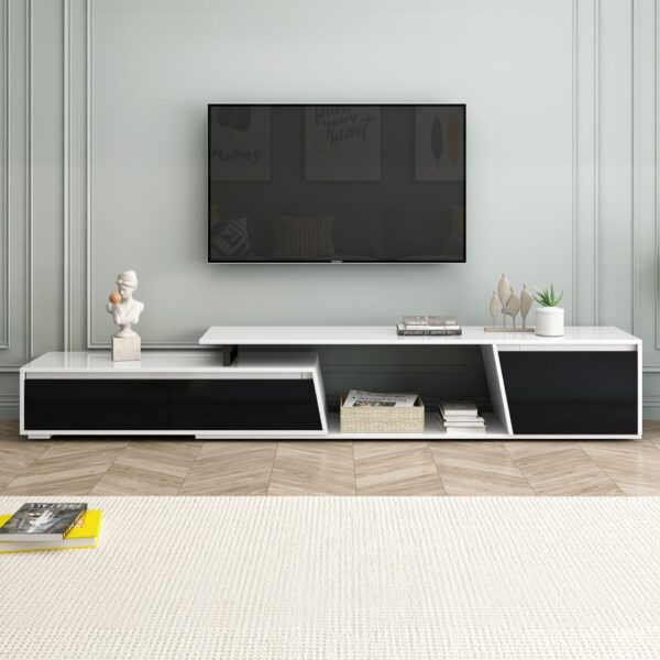 Modern, Minimalist Rectangle Extendable TV Stand, TV Cabinet With 2 Drawers And 1 Cabinet For Living Room, Up To 100" - White