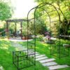 Metal Garden Arch With Two Plant Stands Wide High Climbing Plants Support Rose Arch Outdoor - Black - Image 9