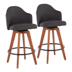Ahoy - Contemporary Fixed Height Counter Stool With Bamboo Legs / Round Footrest (Set of 2) - Charcoal / Walnut