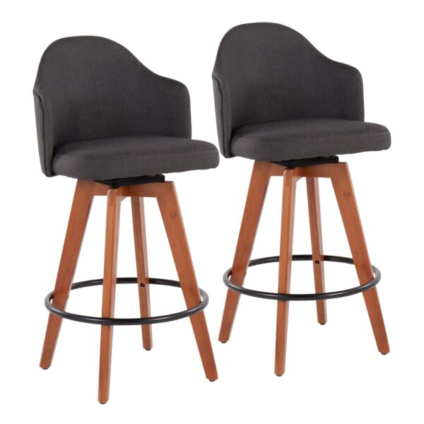 Ahoy - Contemporary Fixed Height Counter Stool With Bamboo Legs / Round Footrest (Set of 2) - Charcoal / Walnut