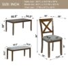 6 Pieces Kitchen Dining Set, Rectangular Wooden Dining Table With 4 Upholstered Chairs And A Bench, Dining Table Set For 6 People - Walnut - Image 5