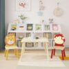 Kids Table And 2 Chairs Set, 3 Pieces Toddler Table And Chair Set, Wooden Activity Play Table Set (Lion&Monkey) - Natural - Image 9