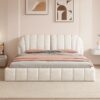 Queen Size Upholstered Platform Bed, Polyester - Beige - Image 11