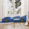 Wooden Race Car Bed, Car Shaped Platform Twin Bed With Wheels For Teens - Blue / Yellow - Image 3