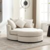 360° Swivel Accent Barrel Chair With Storage Ottoman & 4 Pillows, Modern Chenille Leisure Chair Round Accent For Living Room - Cream - Image 22