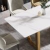 63" Modern Artificial Stone White Straight Edge Golden Metal Leg Dining Table - White / Gold - Image 9