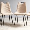 5 Pieces Dining Set, Table Metal Leg Mid-Century Dining Table For 4 - 6 People With Glass Table Top, Pedestal Dining Table, End Table Leisure Coffee Table - Beige / Black - Image 2