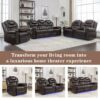 3 Pieces Recliner Sofa Sets Home Theater Seating Manual Recliner Chair With Center Console And Led Light Strip For Living Room - Brown - Image 9