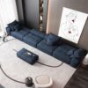 Modern Oversized Modular Sectional Sofa, Sparkling Chenille Soft Cushion Sofa With 6 Pillows, 6 Pieces Diy Combination Tufted Sofa, No Assembly Required - Blue - Image 12