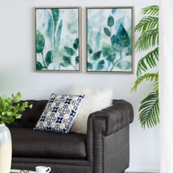 Framed Printed Acrylic Decorative Wall Art, Wall Decor For Living Room (Set of 2) - White / Green