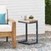 Small C Shaped End Table With Iron Base And Fir Wood Top - Black - Image 2
