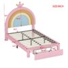 Twin Size Upholstered Rainbow Design Bed, Velvet Princess Platform Bed With Storage Drawer, No Box - Spring Needed - Colorful / Pink - Image 11