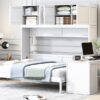 Queen Size Wall Murphy Bed With Desk And Storage Shelves And Big Cabinets - White - Image 18