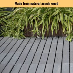 10 Piece Interlocking Deck Tiles Striped Pattern, Square Acacia Hardwood Outdoor Flooring For Patio, Bancony, Pool Side - Light Gray