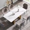 70.87" Modern Artificial Stone Straight Edge Golden Metal Leg Dining Table, Can Accommodate 6-8 People - White / Gold - Image 14