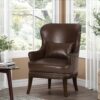Accent Chair With Nailhead Trim And Birch Wood Legs - Dark Brown - Image 2