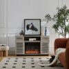 Modern Solid Wood Cabinet With Adjustable Shelves And Remote-Controlled Fireplace - Light Gray - Image 5