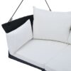 2 Person Hanging Seat, Rattan Woven Swing Chair, Porch Swing With Ropes - Black / White - Image 5