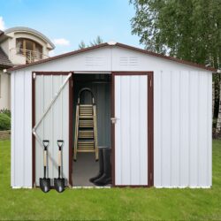 10'x12' Garden Sheds Outdoor Storage Sheds - White / Coffee