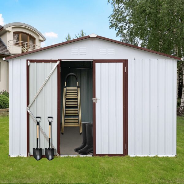 10'x12' Garden Sheds Outdoor Storage Sheds - White / Coffee