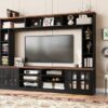 Wall Unit Entertainment Center With Bookshelves For TVs Up To 80", Modern TV Stand Media Console With Cabinets, Tempered Glass Doors And Adjustable Shelves For Living Room - Black - Image 7