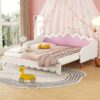 Twin Extending Daybed With LED Lights, Modern Upholstered Princess Daybed With Crown Headboard - White - Image 4