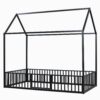 Twin Size Metal House Bed With Fence And Door - Black - Image 9