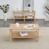 Modern 2 Tier Coffee Table For Living Room Furniture, Rectangular Center Table With Open Storage Shelf, Rounded Rubberwood Legs, Stable And Durable - Burly Wood - Image 5