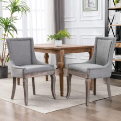 Ultra Side Dining Chair,Thickened Fabric Chairs With Neutrally Toned Solid Wood Legs, Bronze Nail Head (Set of 2) - Gray
