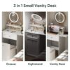 Makeup Vanity Desk With Round Mirror And Lights, 2 In 1 Nightstand, Dressing Table With A Chair - Antique White - Image 8