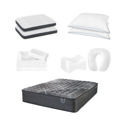 Comfort Care - Queen Size Hybrid Restful Nights Plush Mattress / 12 Piece Comfort Bedding Pack - Black / White