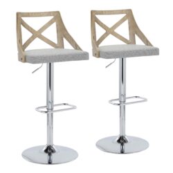 Charlotte - Farmhouse Adjustable Height Barstool With Swivel Rounded Rectangle Footrest (Set of 2) - Chrome / White Washed / Light Gray