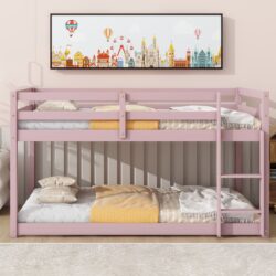 Twin Over Twin Floor Bunk Bed - Pink