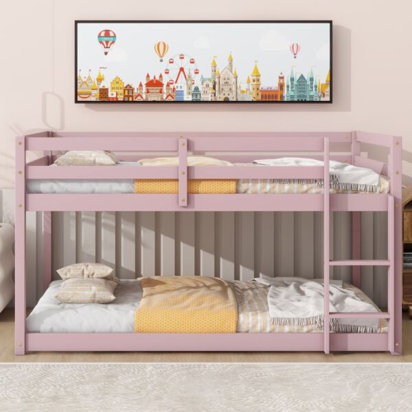 Twin Over Twin Floor Bunk Bed - Pink