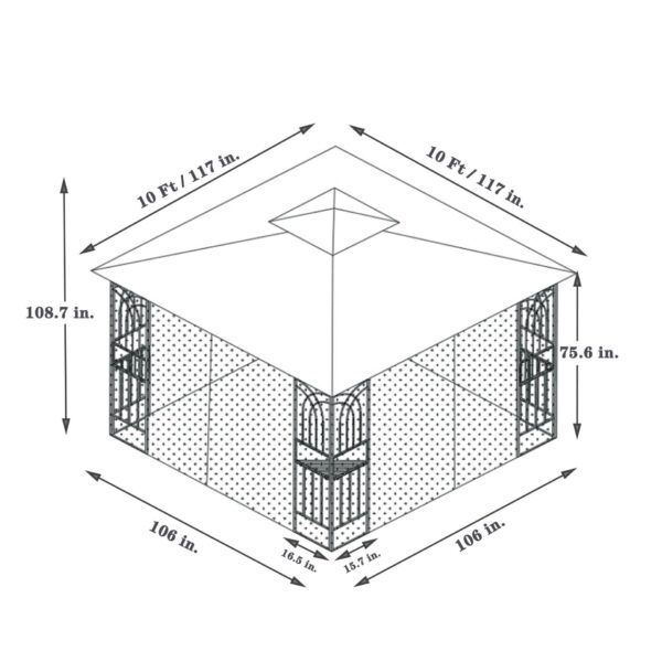 10 X 10 Ft Patio Gazebo Tent With Ventilated Double Roof And Mosquito Net - Brown