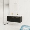 Contemporary 48" Wall Mounted Bathroom Vanity With Resin Sink And Soft Closing Doors And Line - Black Chestnut - Image 2