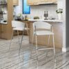 Modern Bar Stools With Low Back And Arms And Durable Metal Frame (Set of 2) - Ivory - Image 2