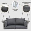 2 Person Hanging Seat, Rattan Woven Swing Chair, Porch Swing With Ropes - Gray / Cushion - Image 4