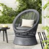 Modern Swivel Wicker Lounge Chair With Pe Rattan And Iron Frame, Round Design - Gray - Image 2