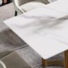 70.87" Modern Artificial Stone White Straight Edge Golden Metal Leg Dining Table, Can Accommodate 6-8 People - White / Gold - Image 7