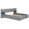 Queen Size Upholstered Platform Bed With Reading Lights, Drawers, Trundle And Shelves - Gray - Image 13