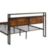 Full Size Metal Platform Bed Frame With Wooden Headboard And Footboard With USB Liner, LED Lights, No Box Spring Needed, Large Under Bed Storage - Brown - Image 3