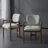 Dining Chairs (Set of 2) Upholstered Arm Chairs, Rubber Wood Accent Chairs - White - Image 2